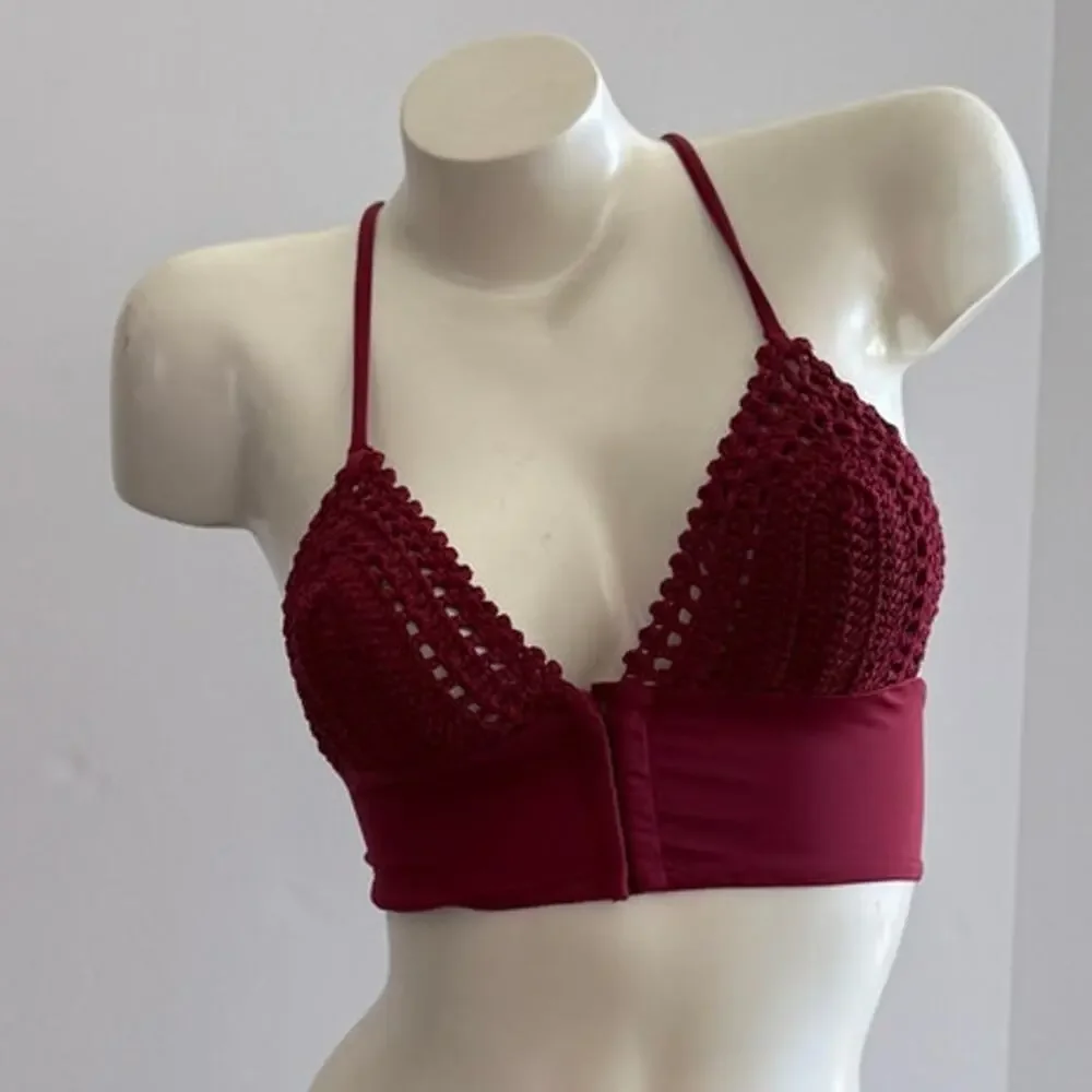 Frankies Bikinis Ayla Crochet Bikini Top - Racerback - Merlot - Small - NWT